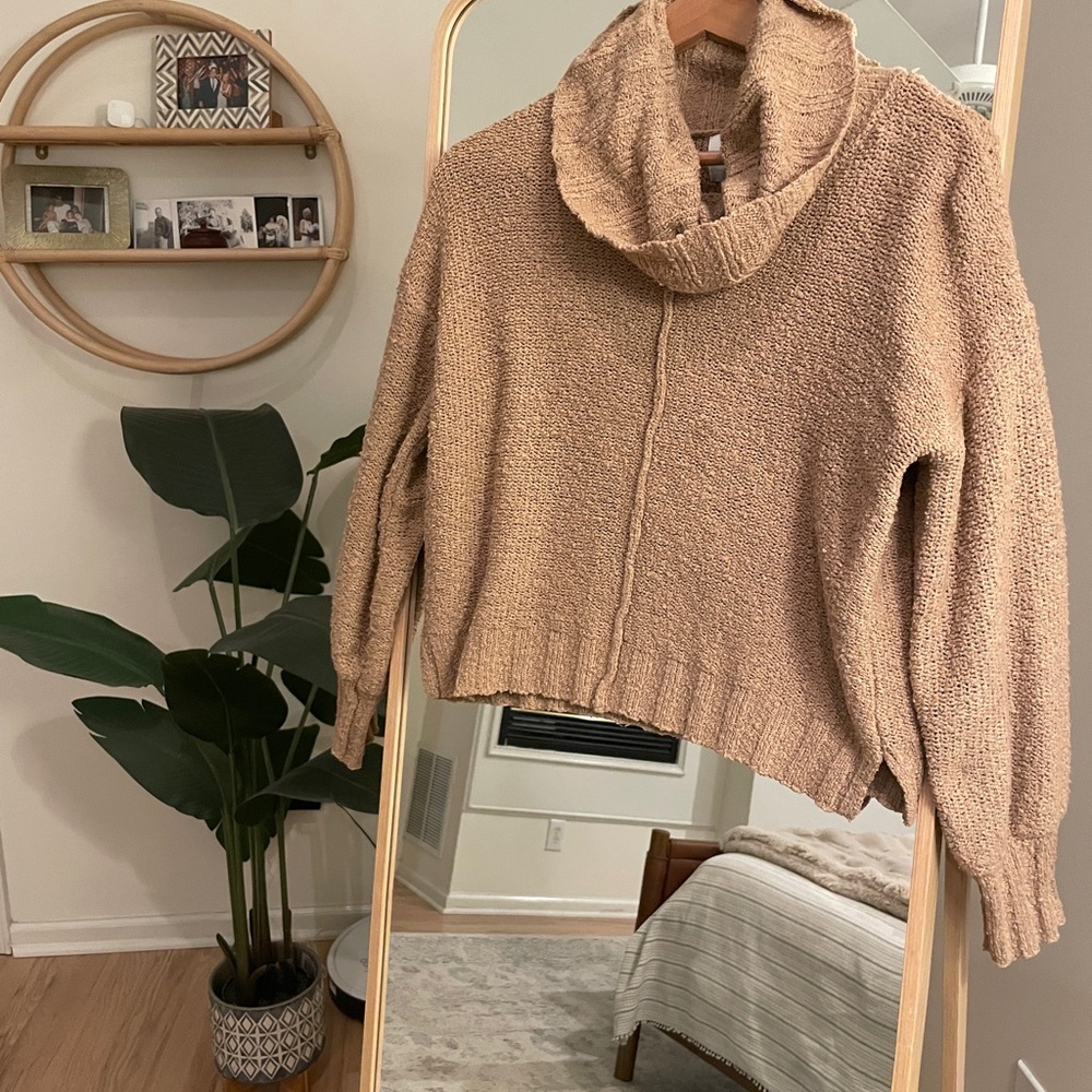 Pink Rose Warm Beige Cowl Neck Sweater